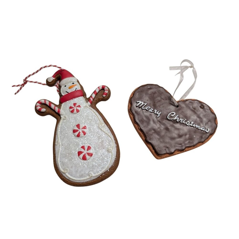 Hallmark gingerbread cookie snowman & Merry Christmas unbranded ornament lot 2